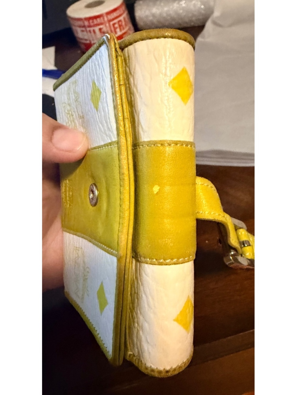 MCM Yellow and White Leather Wallet with Multiple Card Slots